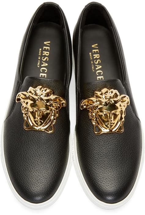 versace black leather sneakers|versace slip on sneakers.